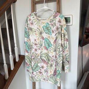 FARM Rio Green and Cream Floral oversized sweater Top